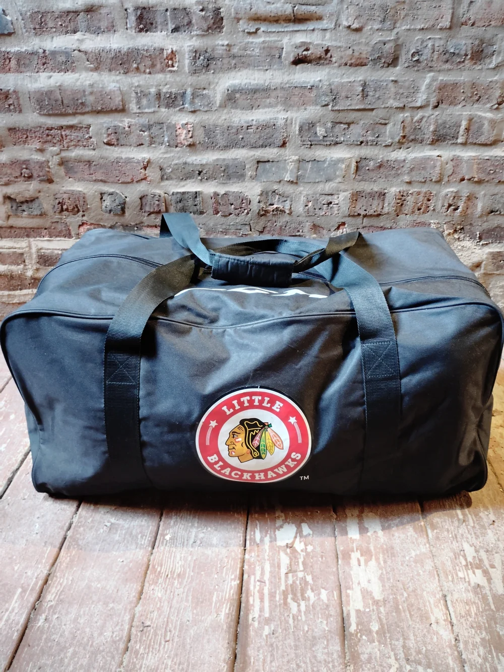 CCM XXLARGE Black Duffel/Hockey Bag With Little Blackhawks Logo& Learn To Play